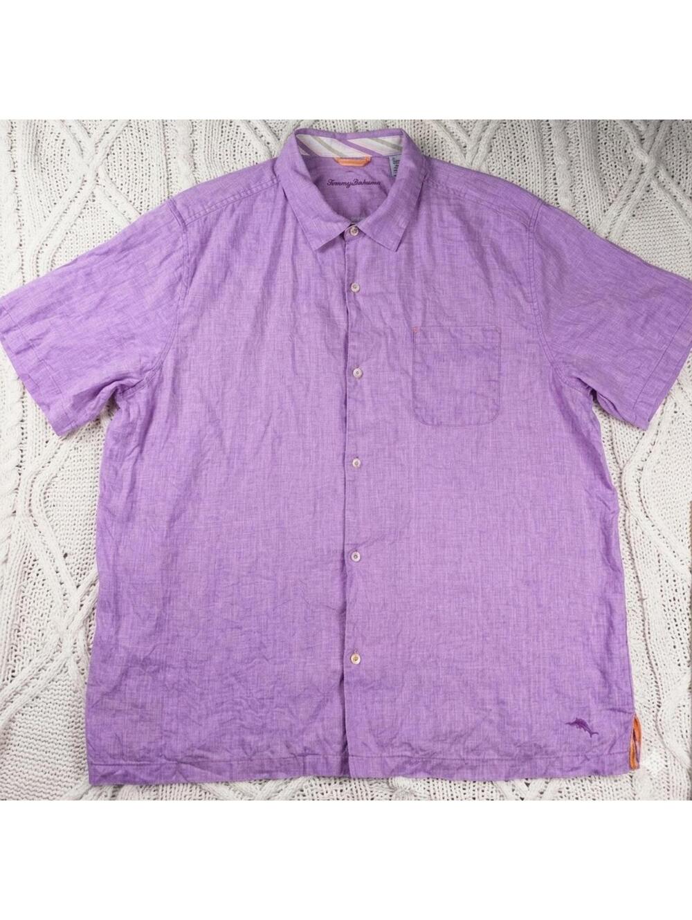 Tommy Bahama Linen Mens Button Up Shirt Size 3XL Coastal Purple